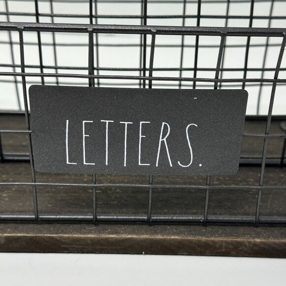 Rae Dunn LETTERS Wire Mail Basket Organizer Wood Base Farmhouse Office Decor - Picture 4 of 12